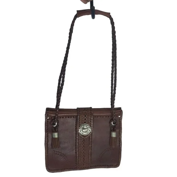 Brown Leather Southwestern Shoulder Bag Two Handle Concho Handmade Morocco - Picture 6 of 15